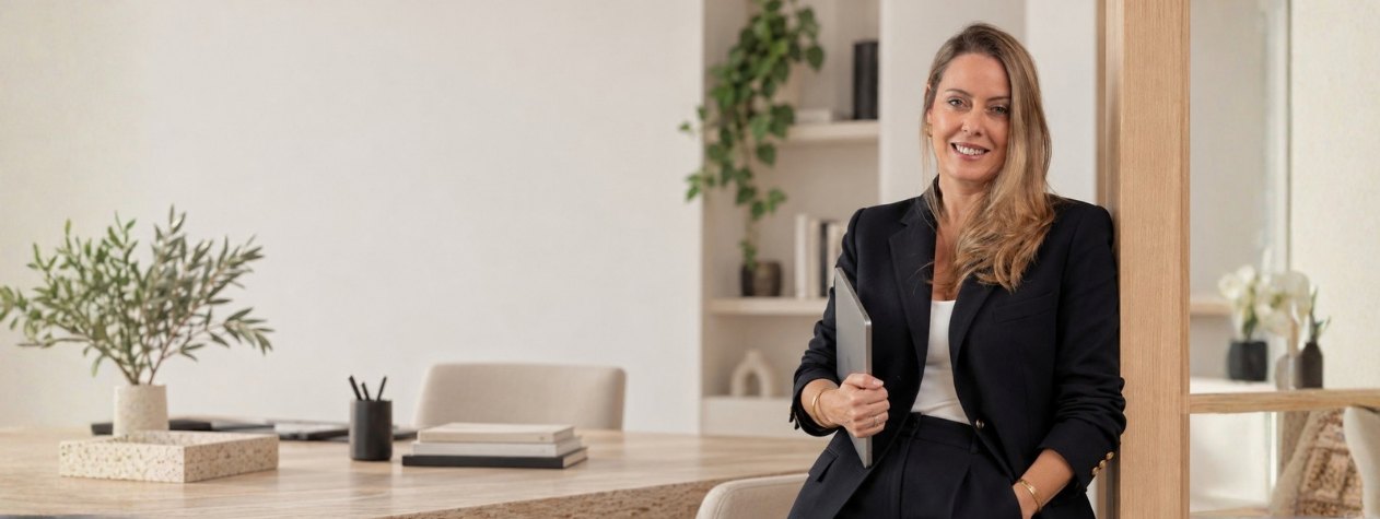 Tânia Ferreira, founder of TF Talent Forward, in a bright office